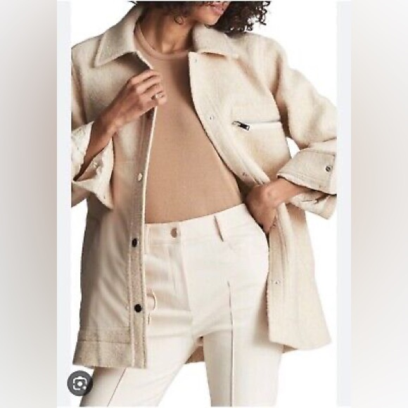 Reiss LIO TEXTURED WOOL BLEND SHACKET Cream Size 2 - Picture 6 of 11